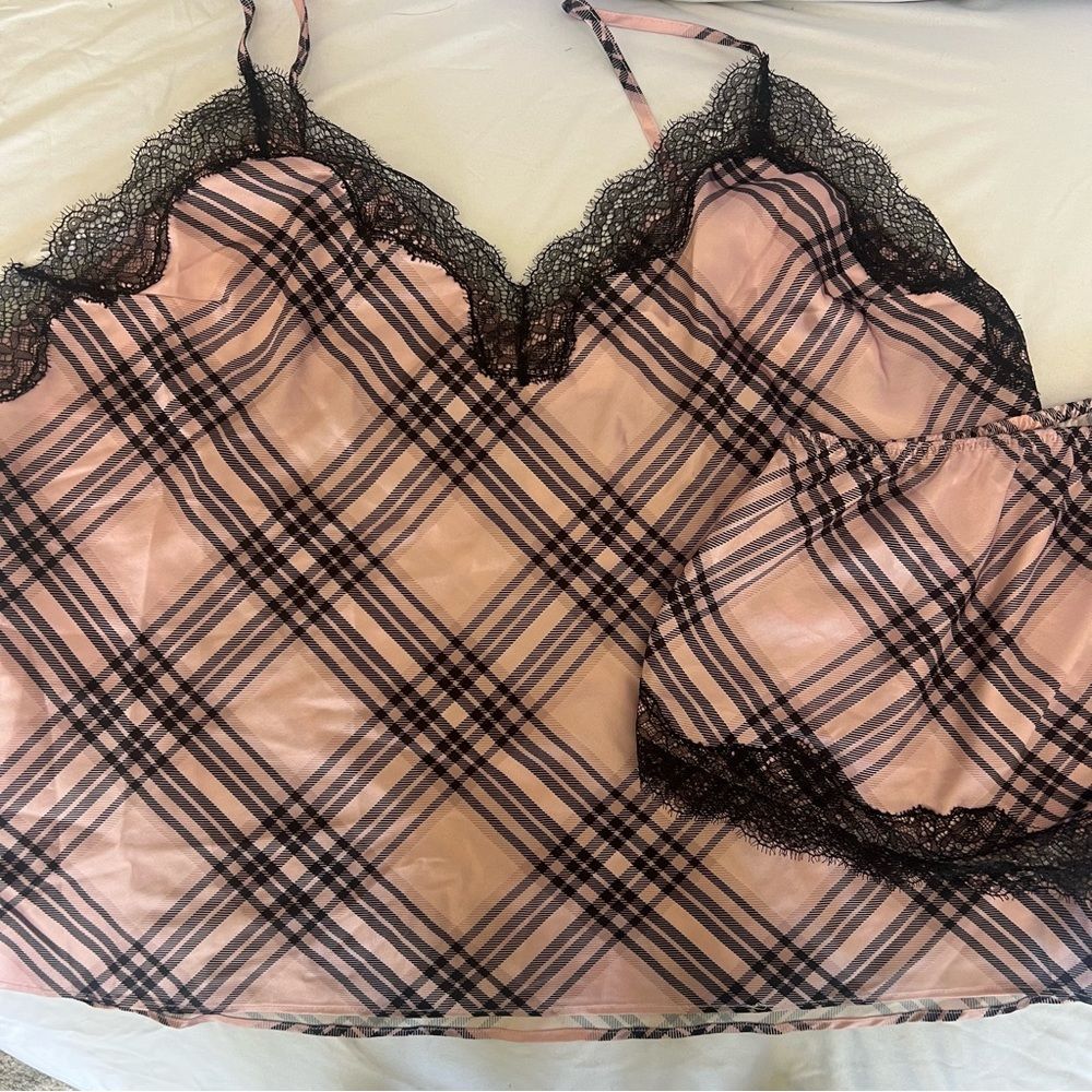 Victoria's Secret Pink and Black Plaid Pajama Set